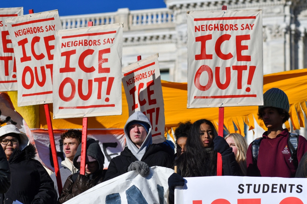 High school students protest against ICE outside the State Capitol in St. Paul, Minnesota, on January 14, 2026. — AFP pic