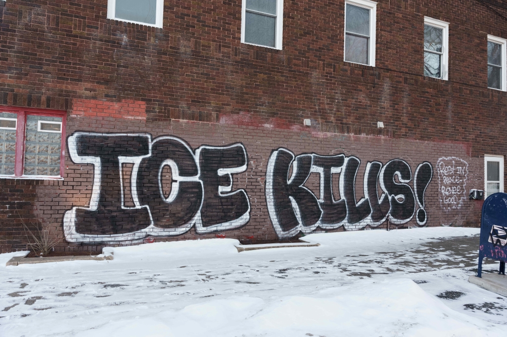 Graffiti reading ‘ICE kills’ lines a building exterior, nearly two weeks after a US Immigration and Customs Enforcement (ICE) agent fatally shot Renee Nicole Good on January 7, in Minneapolis, Minnesota, January 19, 2026. — Reuters pic