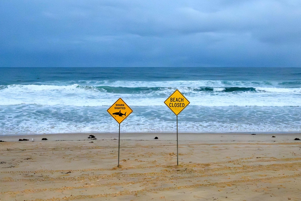 A general view shows the closed signage of the North Steyne Beach in Sydney on January 19, 2026. — AFP pic
