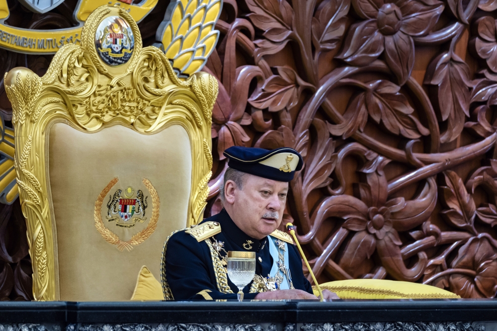 Yang di-Pertuan Agong Sultan Ibrahim delivers the Royal Address at the opening of the First Meeting of the Fifth Session of the 15th Parliament at Parliament House in Kuala Lumpur, yesterday. — Bernama pic