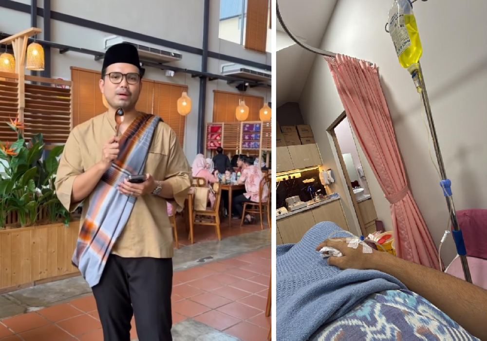 Social media personality and Rembayung restaurant owner Khairul Aming sparked concern among fans after sharing a photo of himself receiving hospital treatment. — Pictures via Threads/khairulaming