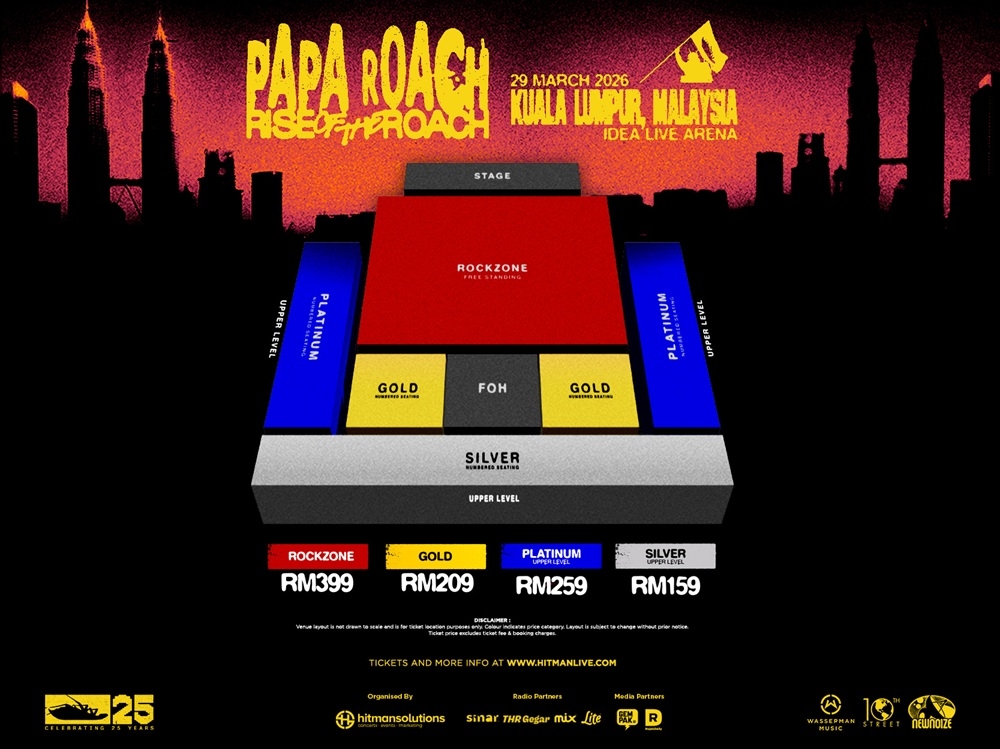 Tickets for Papa Roach’s Rise of the Roach in KL and Singapore will go on sale starting this January 28 from 12pm onwards. — Picture via hitmanlive.com