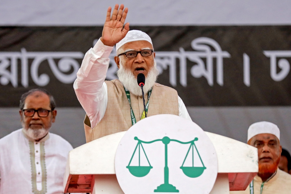 Bangladesh’s Jamaat-e-Islami leader Shafiqur Rahman waves to his supporters during a rally as he begins campaigning ahead of the upcoming national elections, in Mirpur on January 22, 2026. — AFP pic