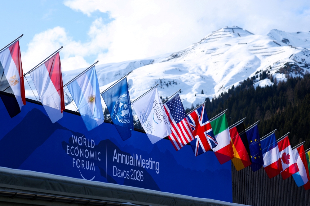 Flags flutter during the 56th annual World Economic Forum (WEF) meeting, in Davos, Switzerland, January 19, 2026. — Reuters pic