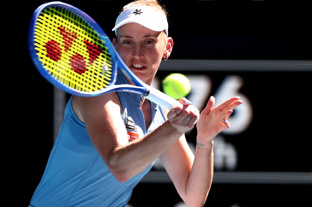 USA’s Amanda Anisimova hits a return to Kazakhstan’s Elena Rybakina during their women’s singles match on day nine of the Australian Open tennis tournament in Melbourne on January 26, 2026. — AFP pic