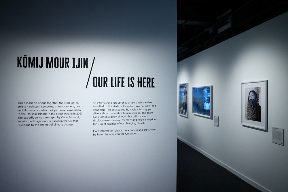 Works are displayed during the ‘Komij Mour Ijin/Our Life is Here’, exhibition inspired by a trip a group of artists took on the Marshall Islands in the central Pacific Ocean, at the National Maritime Museum, in London January 23, 2026. — Reuters pic