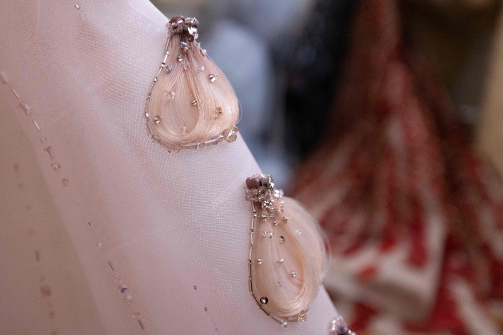 This photograph shows a close-up view of a creation of a collection by Vietnamese designer Phan Huy in Paris January 27, 2026. — AFP pic