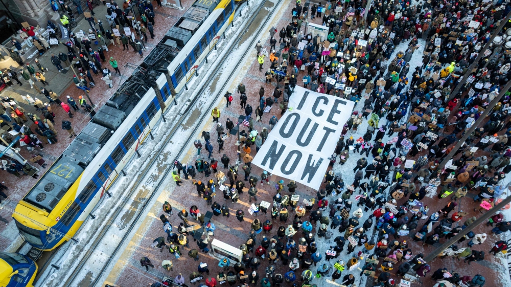 In an aerial view, demonstrators gather to march calling for an end to ICE operations in Minnesota on January 30, 2026 in Minneapolis, Minnesota. Protesters marched through downtown to protest the deaths of Renee Good on January 7, and Alex Pretti on January 24 by federal immigration agents. — John Moore/Getty Images/Getty Images North America/AFP pic