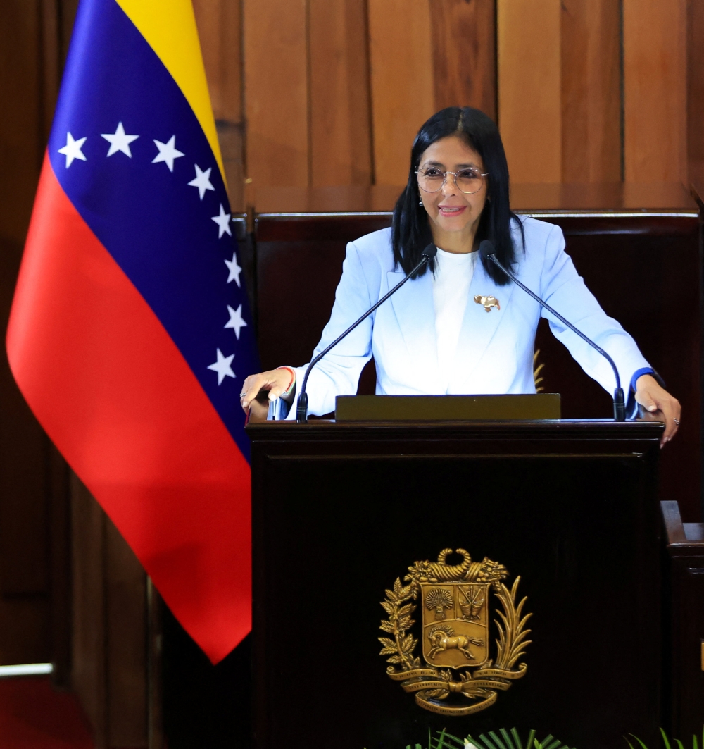 Venezuela's interim President Delcy Rodriguez attends the opening of the new court term with Supreme Court magistrates, in Caracas January 30, 2026. — Miraflores Palace handout pic via Reuters