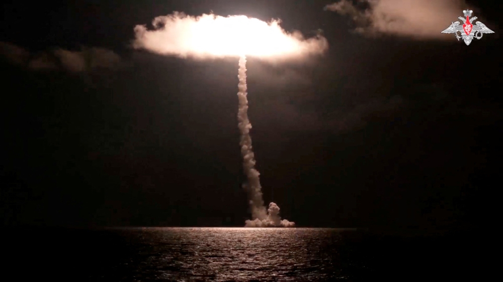 Russia’s new nuclear-powered submarine Imperator Alexander III test launches the Bulava ballistic missile, designed to carry nuclear warheads, from the White Sea, in this image taken from video released November 5, 2023. — Russian Defence Ministry handout pic via Reuters