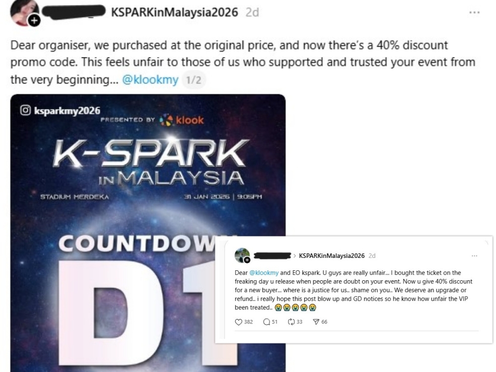 Local fans venting out their frustration on the discounted tickets on social media platform Thread. —Screenshot via Thread.