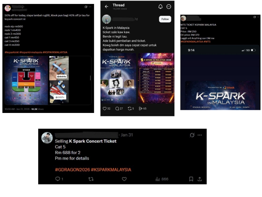 Several resellers can be seen slashing down ticket prices online. — Screenshot via X and Thread