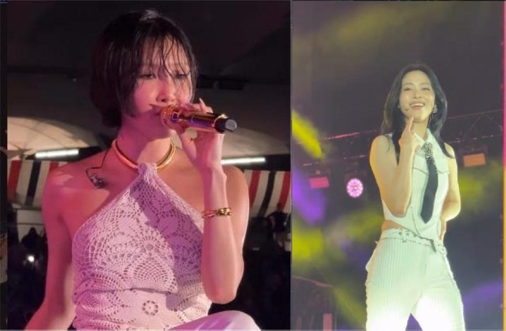 Hwasa and Ryujin of ITZY (right) both delivered standout performances during Saturday’s K-Spark Malaysia at Stadium Merdeka. — Pictures from Instagram/msiakpopfans