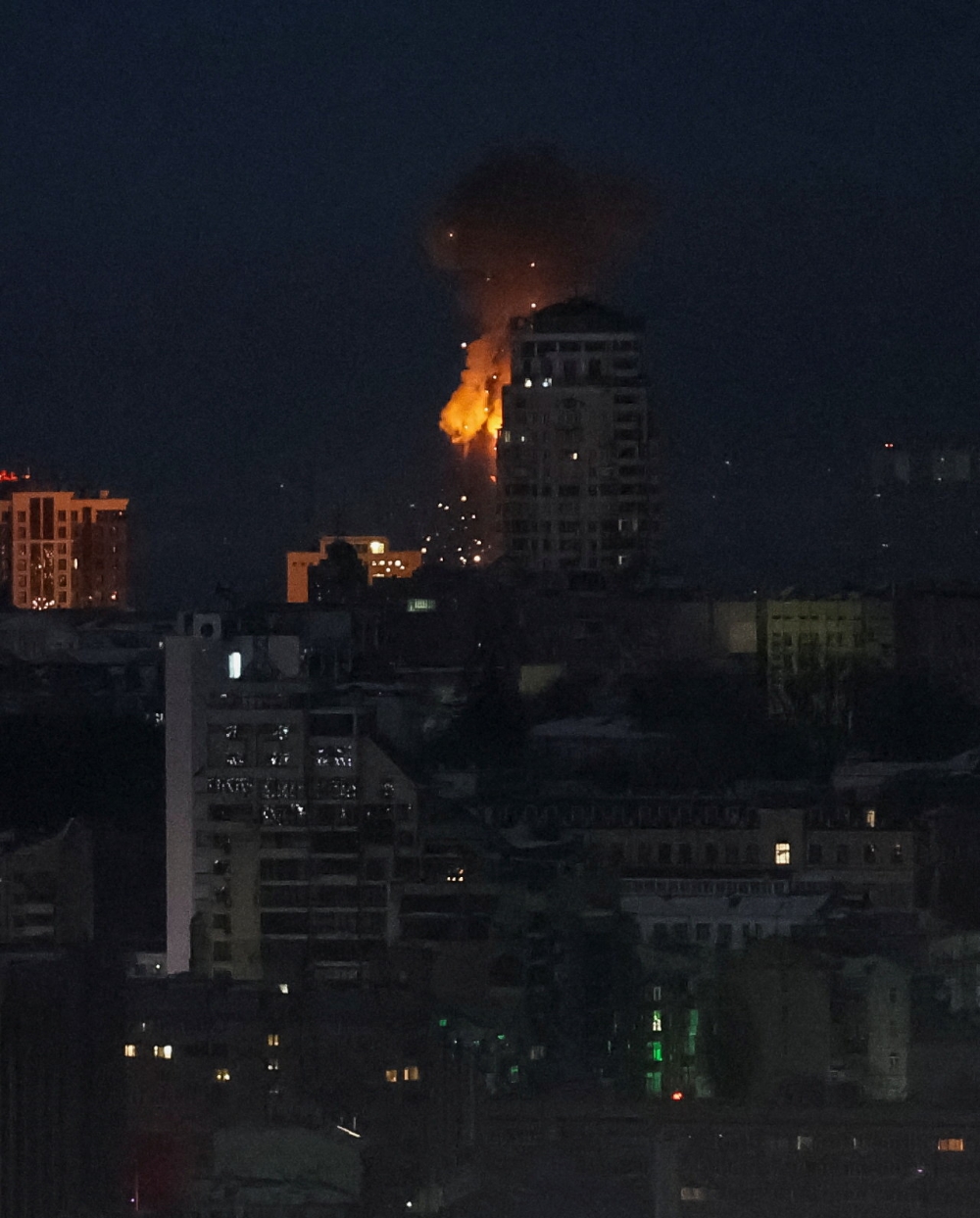 A drone hits an apartment building during a Russian missile and drone strike, amid Russia’s attack on Ukraine, in Kyiv February 3, 2026. — Reuters pic