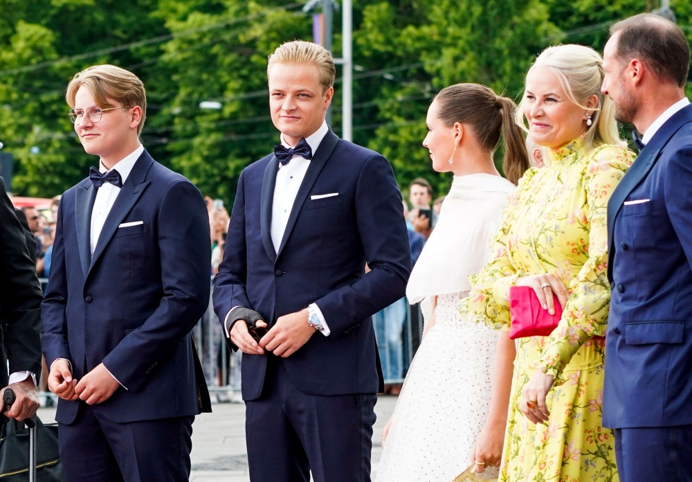 This file photo taken on June 16, 2022 shows Norway's Marius Borg Hoiby (2nd left) standing next to Norway's Crown Prince Haakon (right), Norway's Crown Princess Mette-Marit (2nd right), Norway's Princess Ingrid Alexandra (centre) and Norway's Prince Sverre Magnus as they arrive for dinner at the government's celebration of Norway's Princess Ingrid Alexandra's 18th birthday at Deichman Bjoervika, Oslo's main library, months after her actual birthday. — Lise إserud/NTB/AFP pic