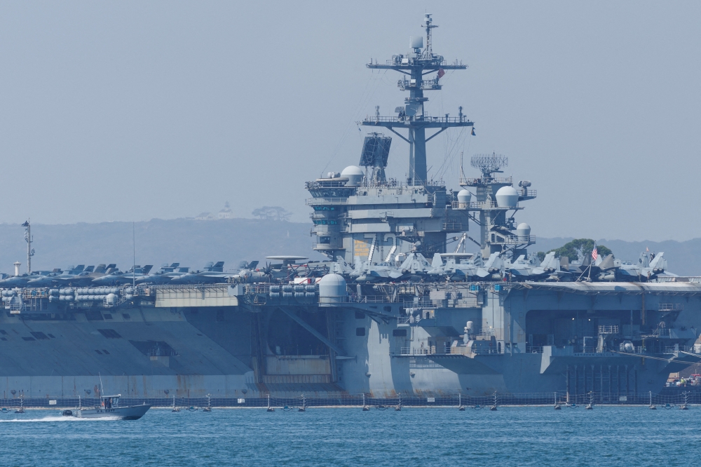 The USS Abraham Lincoln (CVN-72) in San Diego. The drone downing came hours after Iranian boats and a drone moved to intercept the M/V Stena Imperative in the Strait of Hormuz. — Reuters pic