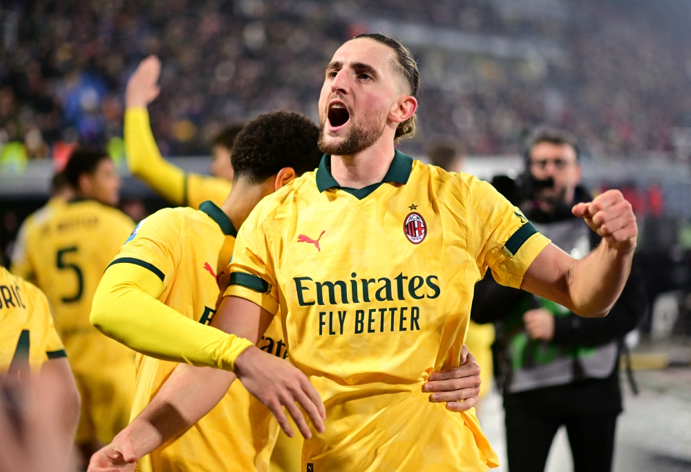 AC Milan’s Adrien Rabiot celebrates scoring their third goal during the Serie A match with Bologna at Stadio Renato Dall’Ara in Bologna February 3, 2026. — Reuters pic