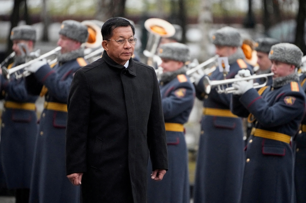 Myanmar's military chief Senior General Min Aung Hlaing attends a wreath-laying ceremony at the Tomb of the Unknown Soldier near the Kremlin Wall in central Moscow, Russia, March 4, 2025. — Reuters pool pic