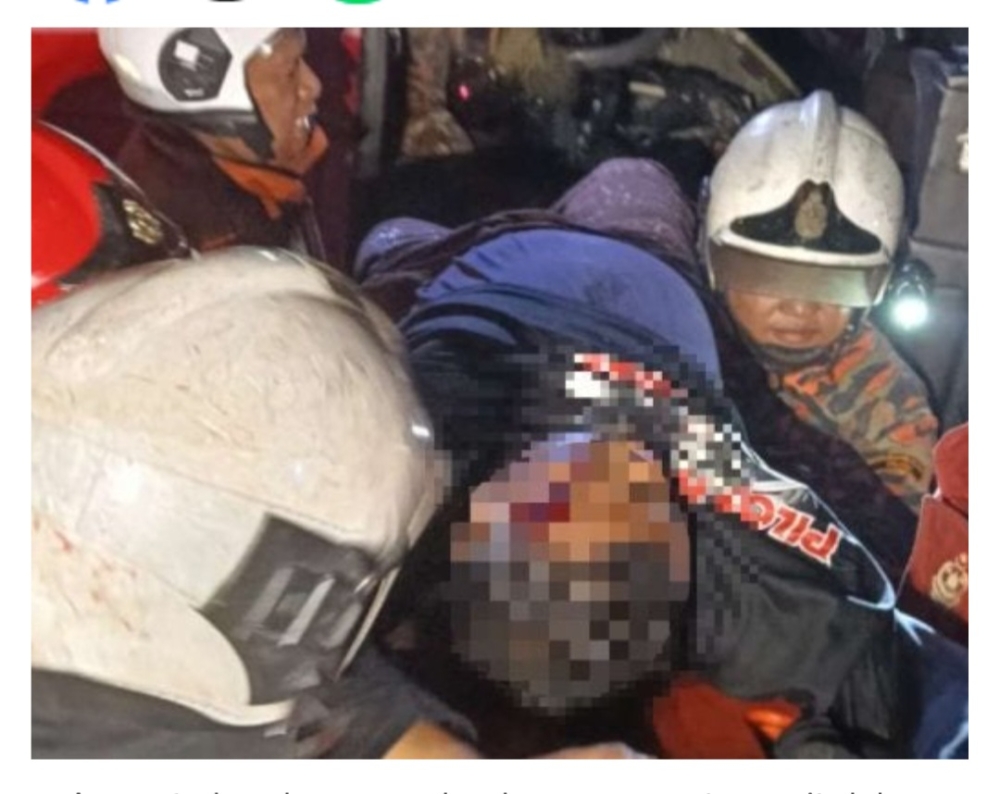 A 39-year-old man was trapped and suffered injuries to his leg before being successfully extricated by the fire department at 6.05 am. — Picture via Facebook