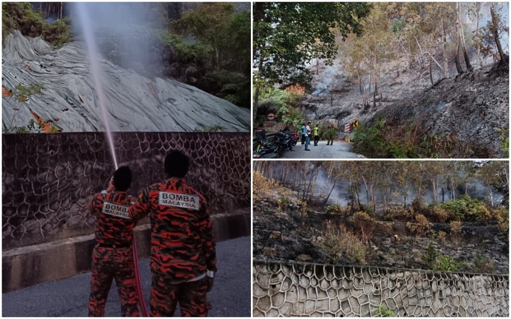 About five hectares of forest at the Penang Botanic Gardens along Jalan Kebun Bunga were damaged in a fire yesterday evening. — Picture courtesy of Penang Fire and Rescue Department