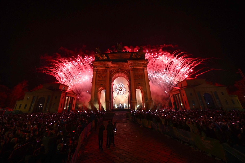A general view of the Olympic flame in the Olympic cauldron designed by Marco Balich during the opening ceremony of the Milano Cortina 2026 Winter Olympic Games next to the Arco della Pace monument in Milan, northern Italy, on February 6, 2026. — AFP pic