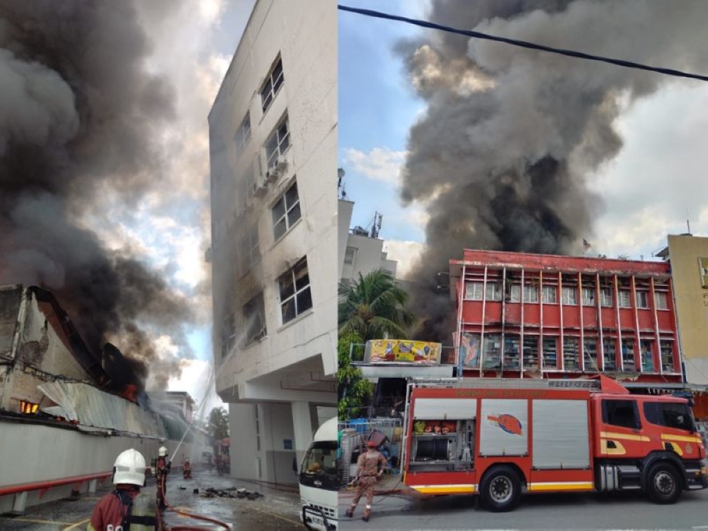 Firefighters from the Damansara station battle to extinguish the flames at a furniture factory in Sea Park, Petaling Jaya on February 8, 2026. — Picture courtesy of Selangor Bomba