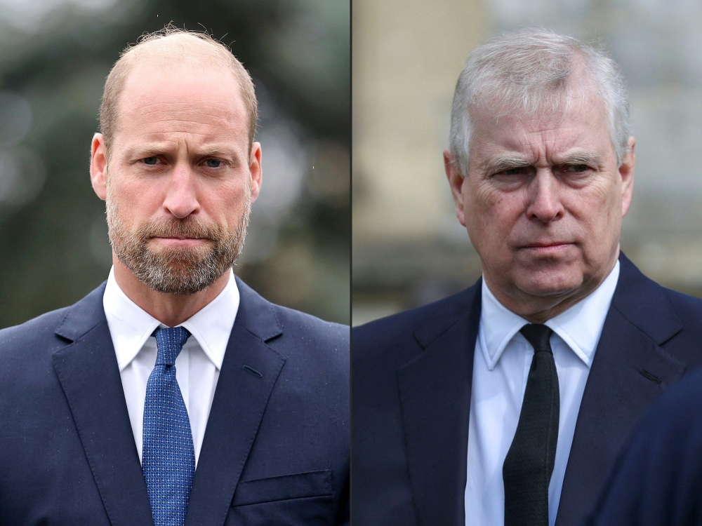This combination of file photos shows Britain’s Prince William, Prince of Wales and Britain’s then Prince Andrew attending the launch of the Global Humanitarian Memorial in London on October 1, 2025 — AFP pic