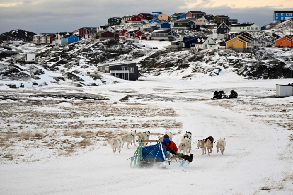 Musher Johanne Bech drives with her sled dogs for a training ride near her home in Sisimiut, Greenland on February 3, 2026. Traditionally used for hunting, these imposing Greenland dogs, Kalaalit qimmiat, are tied up for most of the year, as required by law. — AFP pic