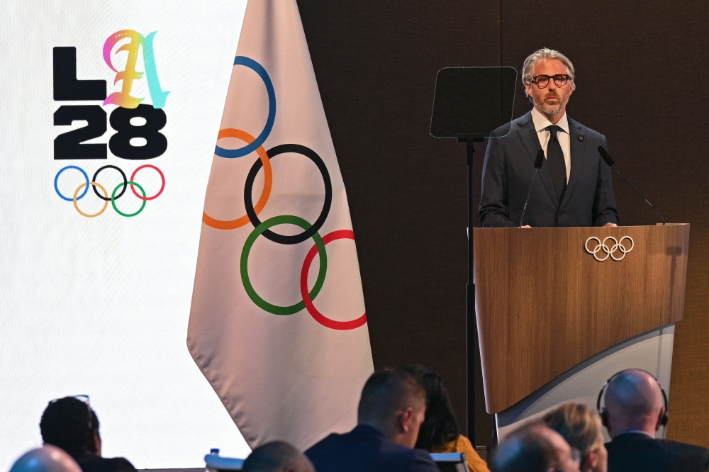 LA 2028 Olympic Games chairman Casey Wasserman speaks during the second day of the 141st International Olympic Committee (IOC) session in Mumbai in a file photos taken on October 16, 2023. — AFP pic