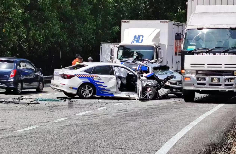 In the incident, a three-year-old girl died after the car driven by her mother collided with the police patrol vehicle. — Picture from Facebook/Info Kemalangan & Bencana Malaysia