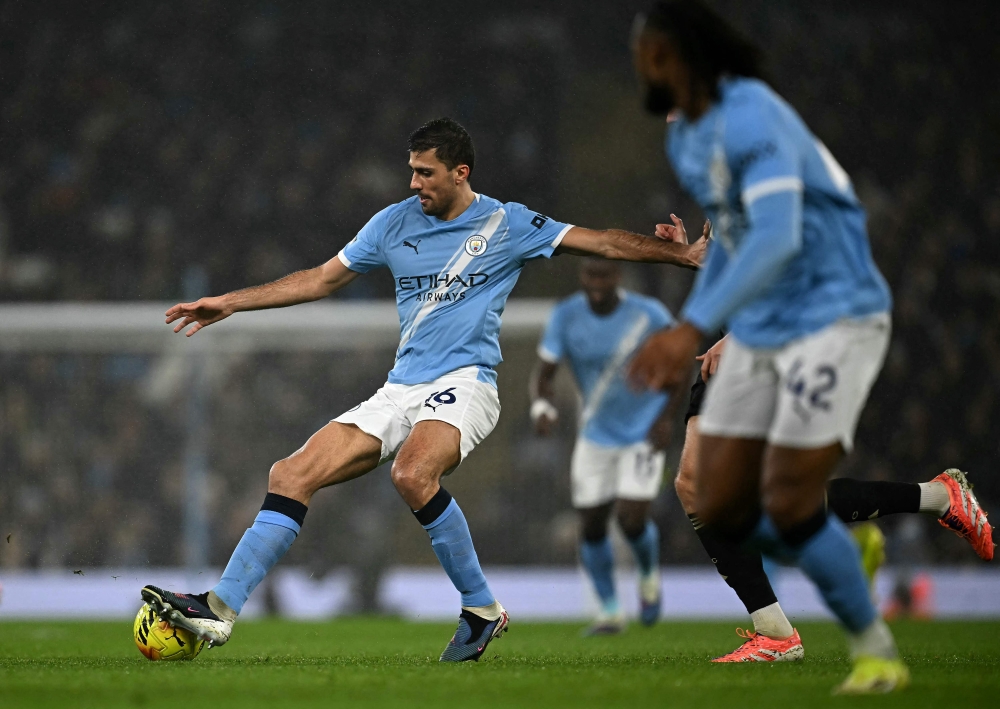 Manchester City's Spanish midfielder #16 Rodri controls the ball during the English Premier League football match between Manchester City and Fulham at the Etihad Stadium in Manchester, north west England, on February 11, 2026. — AFP pic 