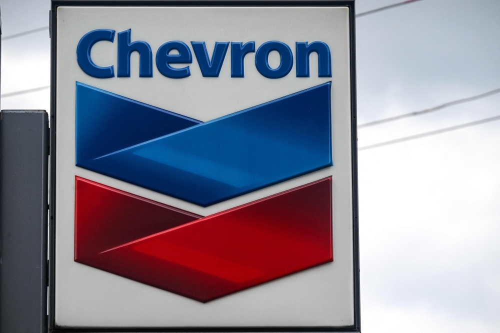The Chevron logo is seen at a gas station in Houston, Texas, on August 12, 2025. — AFP pic 