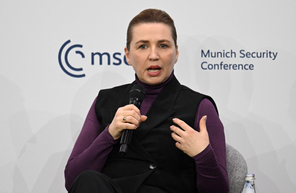 Danish Prime Minister Mette Frederiksen speaks as she attends a panel discussion at the 62nd Munich Security Conference (MSC) yesterday. — AFP pic