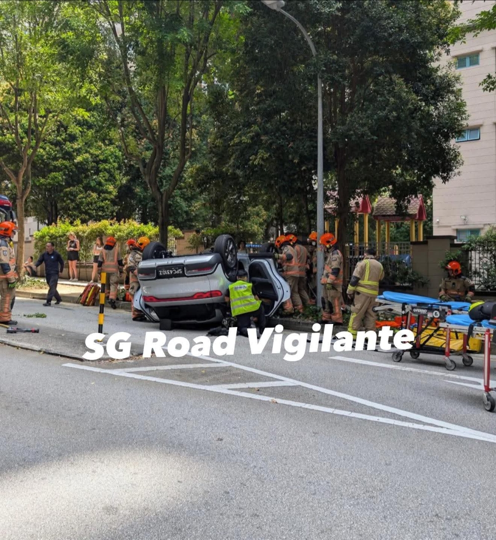 SCDF said a person was found trapped in the front passenger seat and was rescued using hydraulic rescue equipment. — Picture via Facebook