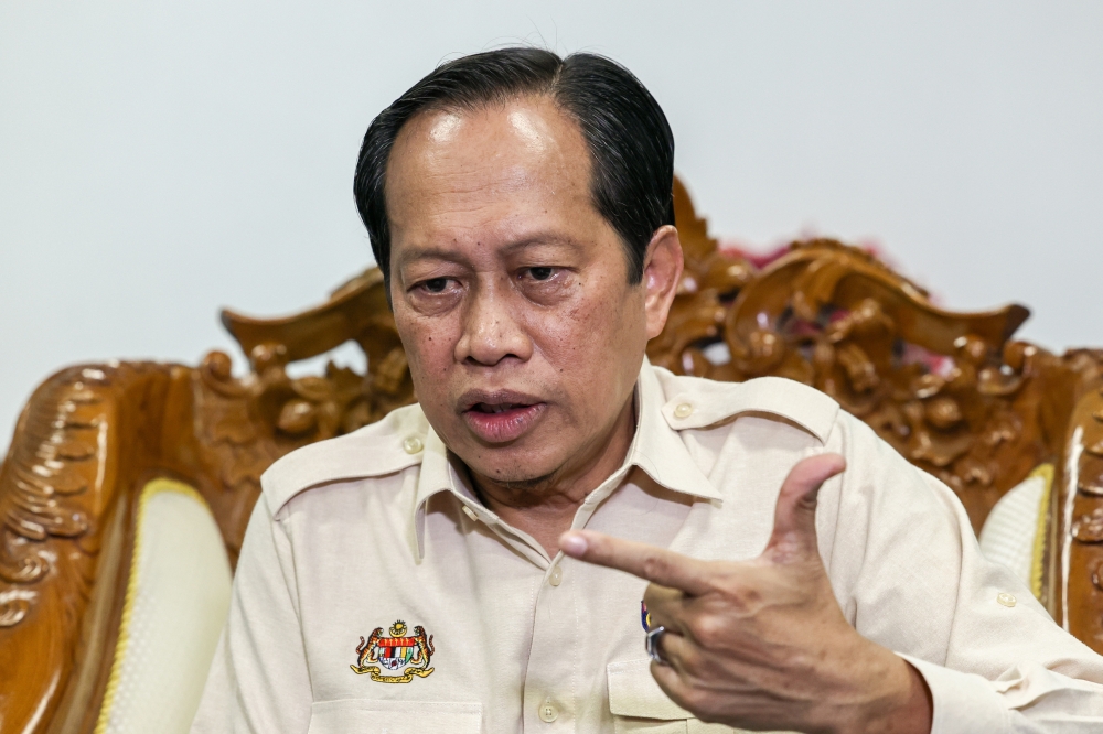 Deputy Works Minister Datuk Seri Ahmad Maslan speaks to reporters after attending the groundbreaking ceremony for the Pontian Hospital extension building project in Pontian on February 15, 2026. — Bernama pic