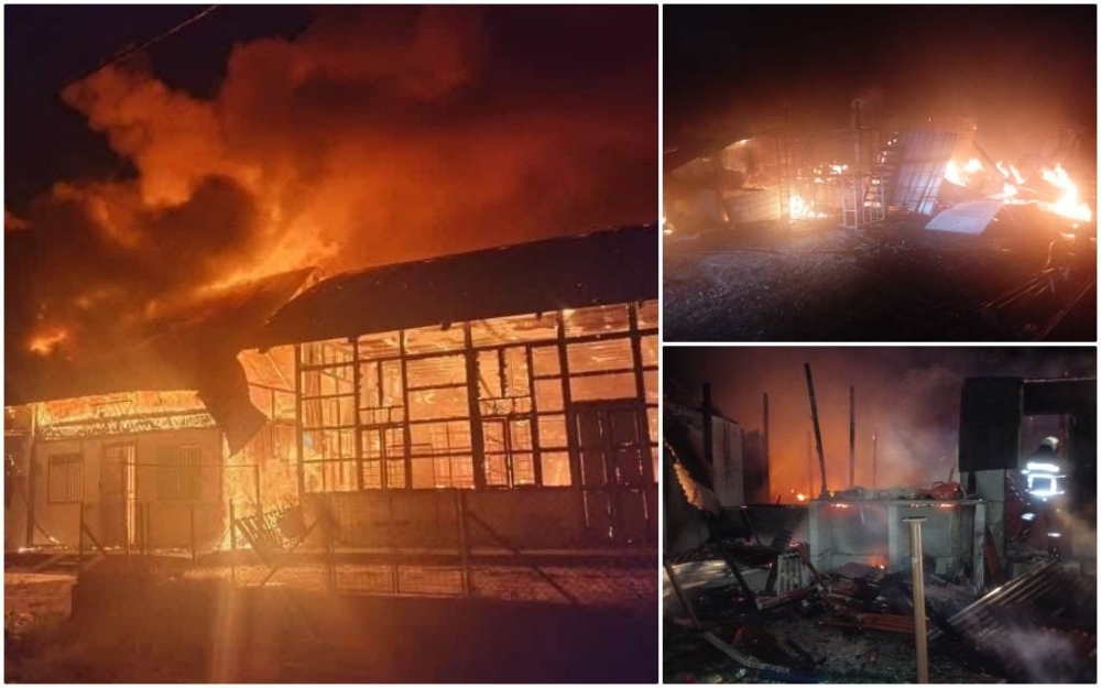 Firefighters found a 120-square-foot storage unit and a Honda RS motorcycle on fire. — Picture courtesy of Penang Fire and Rescue Department