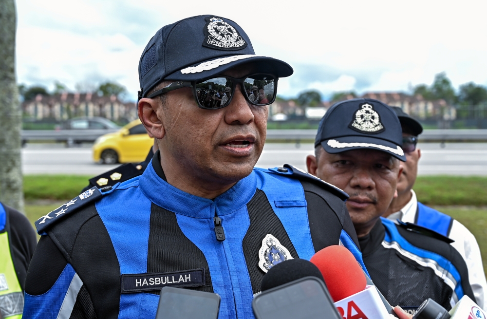 Traffic Investigation and Enforcement Department (JSPT) Bukit Aman director Datuk Seri Muhammed Hasbullah Ali speaks to the media during Ops Selamat Chinese New Year 2026 at the Gunung Semanggol northbound R&R, Bagan Serai, February 17, 2026. — Bernama pic