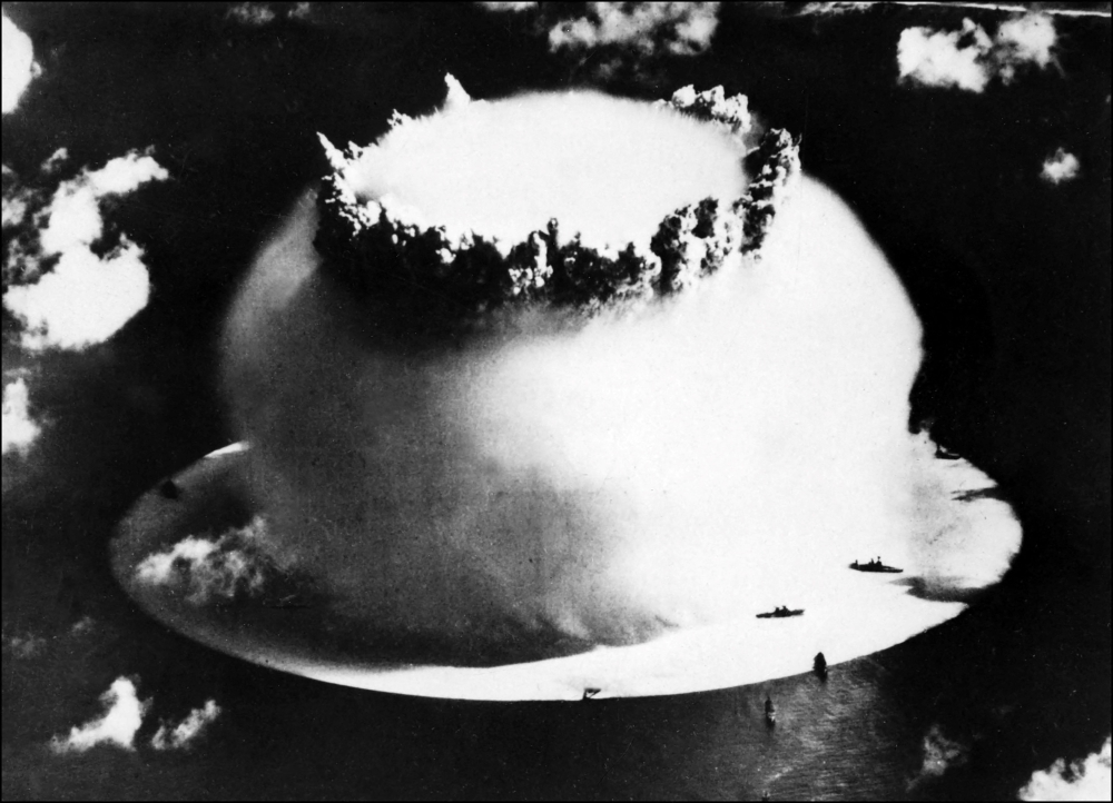 This photograph, dated July 1946, shows the mushroom cloud forming after an atomic bomb explosion during nuclear tests carried out by the US military on Bikini Atoll in the Pacific Ocean. — AFP