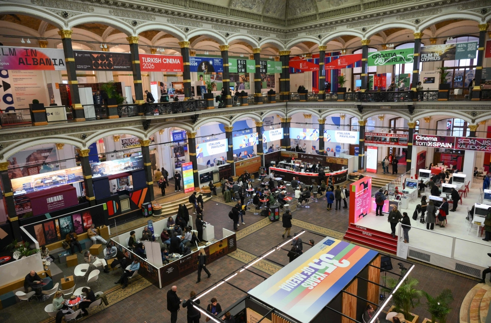 Partial inside view taken on February 17, 2026 in the Martin-Gropius-Bau in Berlin, of booths of film industry professionals at the European Film Market (EFM) is held from February 12 to 18, 2026, on the sidelines of the 76th Berlinale, Europe's first major film festival of the year. — AFP pic