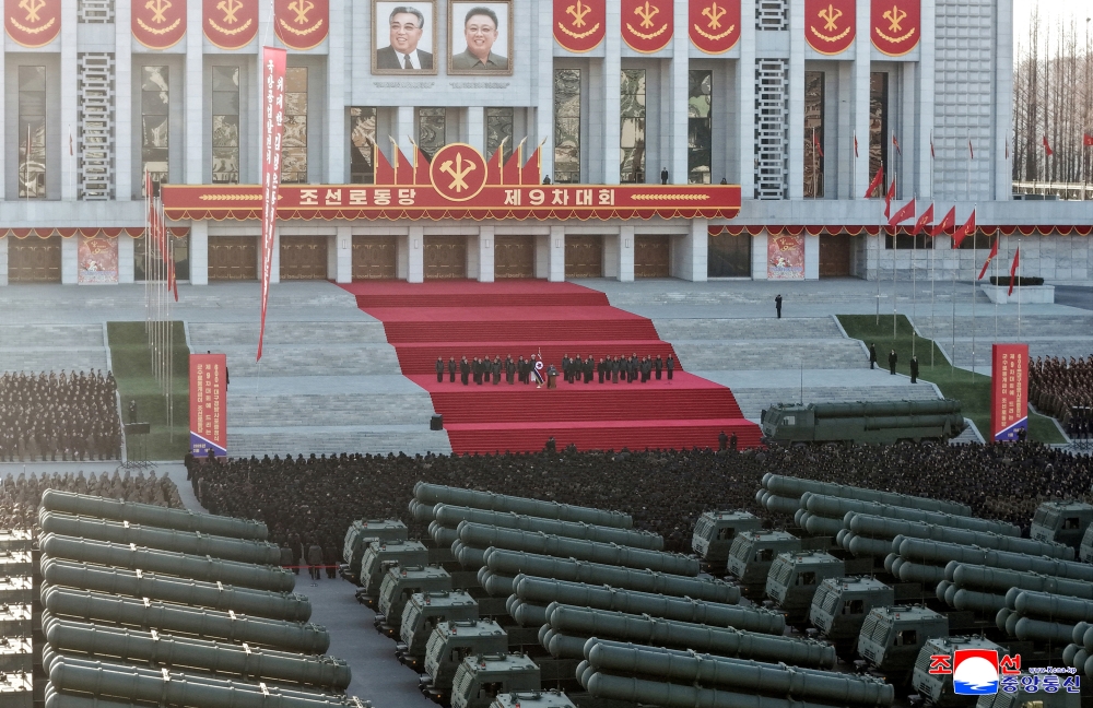North Korean leader Kim Jong Un attends a presentation ceremony of 600mm-calibre multiple rocket launchers to the Ninth Congress of the Workers’ Party of Korea (WPK) by the workers of the munitions industry sector in Pyongyang, North Korea, February 18, 2026, in this picture released by North Korea’s official Korean Central News Agency. — KCNA handout pic via Reuters 