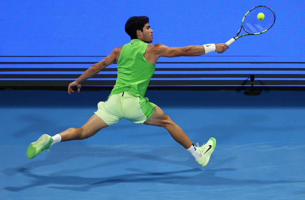 Spain’s Carlos Alcaraz in action during his round of 16 match against France’s Valentin Royer at the Khalifa International Tennis and Squash Complex, Doha, February 18, 2026. — Reuters pic 