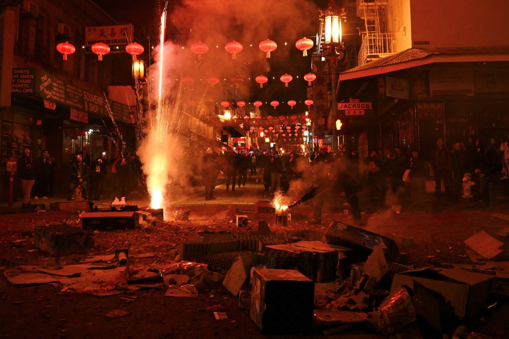This picture shows residents setting off fireworks on the first day of Chinese New Year in San Francisco. — Reuters pic