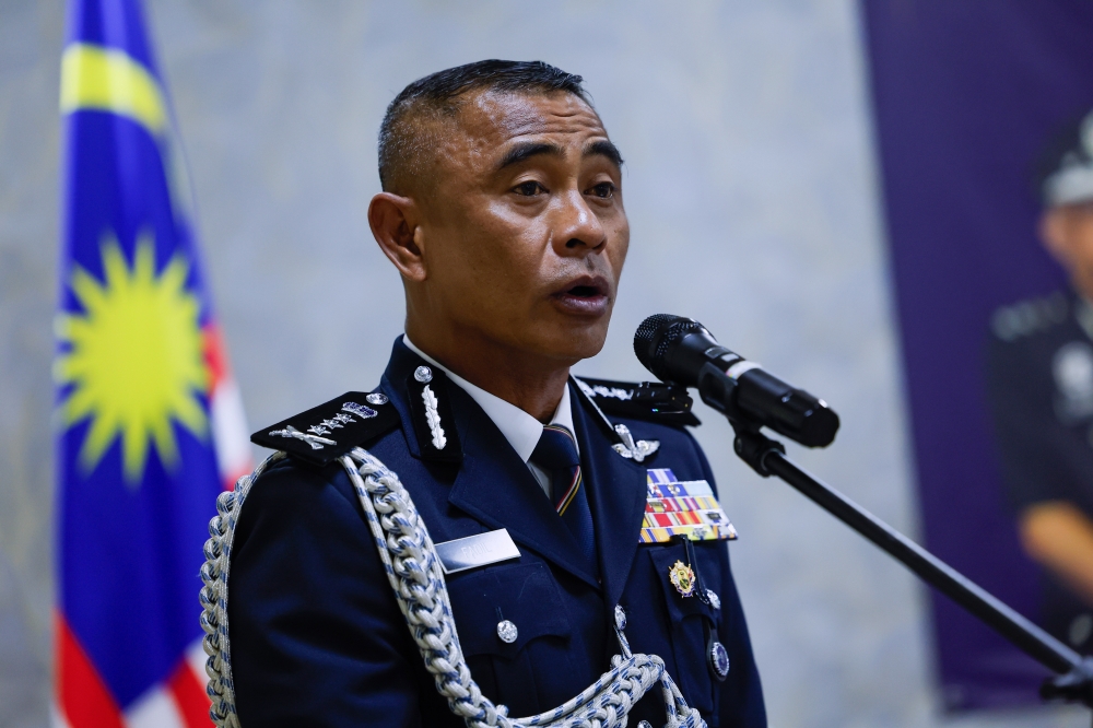 Kuala Lumpur police chief Datuk Fadil Marsus speaks at the handover ceremony for the Sentul district police chief and Perkep chair at the Sentul district police headquarters, Kuala Lumpur, February 16, 2026. — Bernama pic