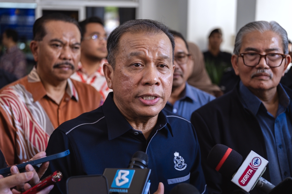 Inspector-General of Police Datuk Seri Mohd Khalid Ismail speaks to media after attending the Seri Negara Foundation Contribution Ceremony and the presentation of Wakalah Zakat by PBLT Sdn Bhd in Kuala Lumpur February 21, 2026. — Bernama pic