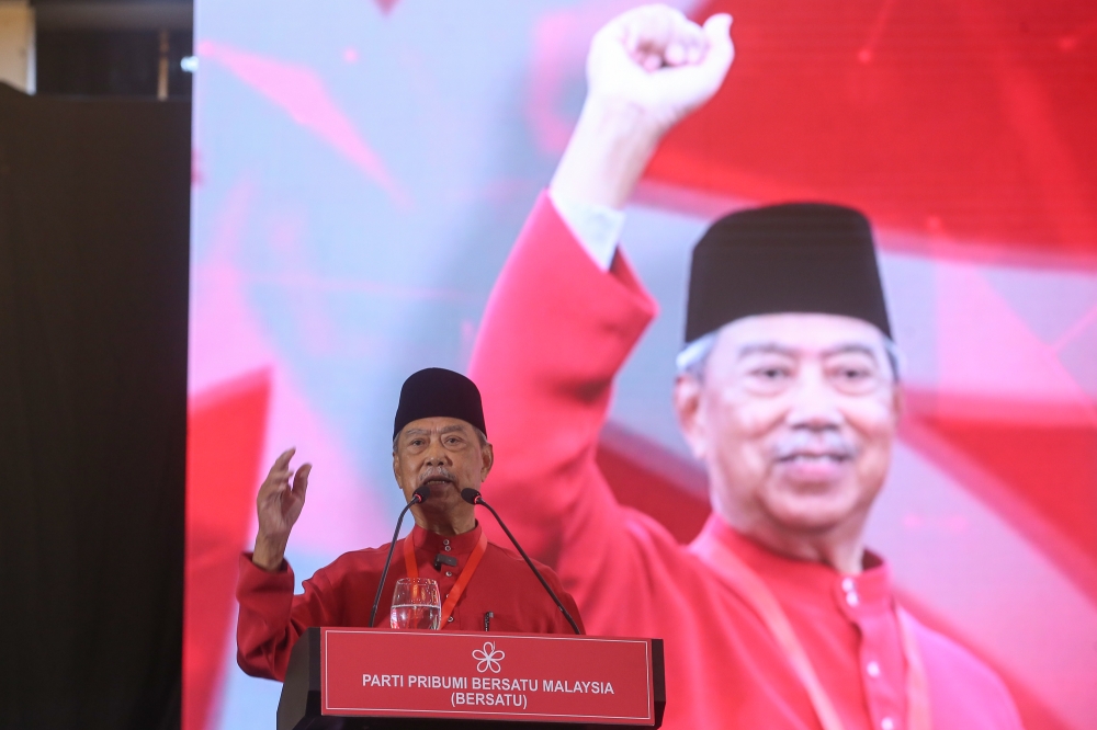 Bersatu president Tan Sri Muhyiddin Yassin speaks during the party’s annual general assembly at IDCC in Shah Alam September 7, 2025. — Picture by Yusof Isa