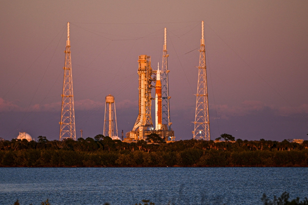 The Space Launch System (SLS) rocket and the Orion spacecraft, integrated for the Artemis II mission, are seen at Launch Pad 39B at the Kennedy Space Center in Cape Canaveral, Florida, on February 1, 2026. — AFP pic