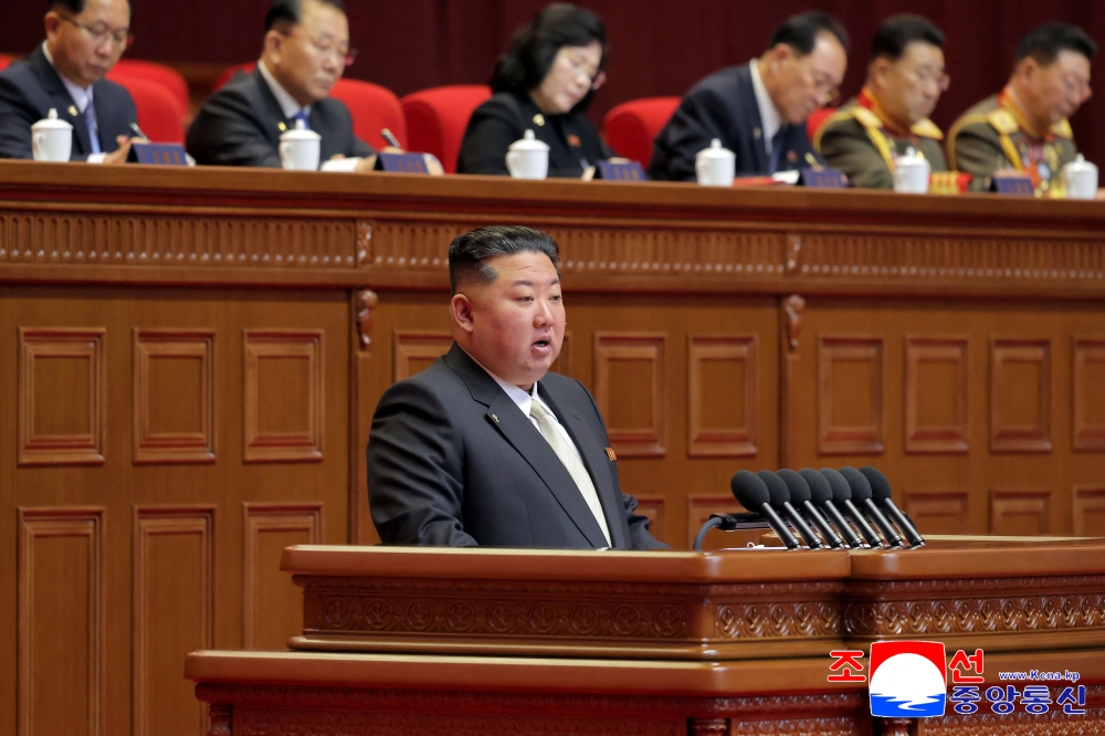 North Korean leader Kim Jong Un speaks during the Ninth Congress of the Workers’ Party of Korea (WPK) in Pyongyang, North Korea, February 19, 2026, in this picture released by North Korea’s official Korean Central News Agency. — Reuters pic