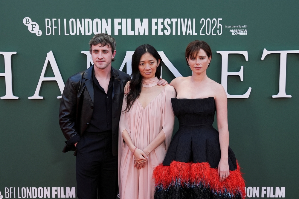 ‘Hamnet’, directed by Chloe Zhao (centre), starring Paul Mescal (left) as playwright Shakespeare and Jessie Buckley (right) as his wife Agnes has been nominated 11 times for the 2026 Baftas. — Reuters pic
