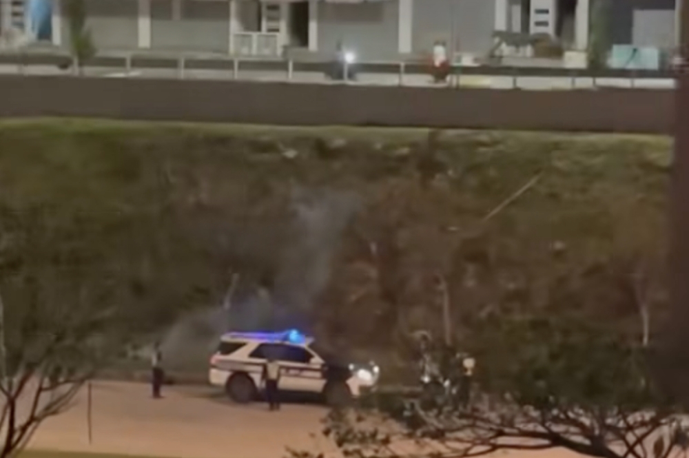 JPJ officers conduct a routine night-time patrol near the LATAR Expressway, where a group of motorcyclists allegedly hurled firecrackers at enforcement personnel. — Screengrab from Facebook video