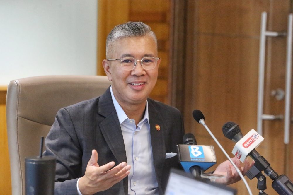 Investment, Trade and Industry Minister Datuk Seri Tengku Zafrul Abdul Aziz speaks to the media at the ministry in Kuala Lumpur on October 22, 2025. — Picture by Choo Choy May